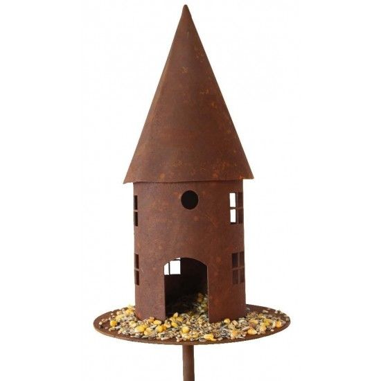 Vogelhäuser Vogelhaus rund Höhe 45 cm  - Vogelfutterhaus mit eckigen Fenstern Dieses Vogelfutterhaus aus Metall mit optionalem S
