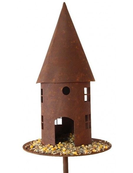 Vogelhäuser Vogelhaus rund Höhe 45 cm  - Vogelfutterhaus mit eckigen Fenstern Dieses Vogelfutterhaus aus Metall mit optionalem S