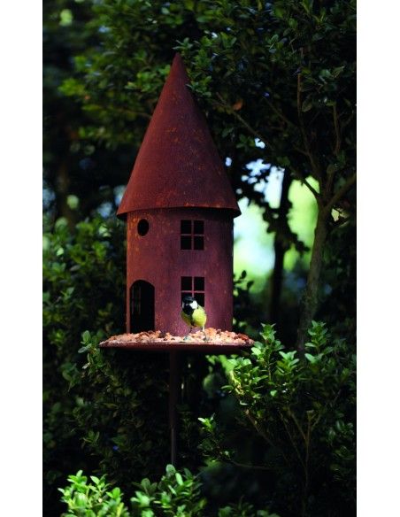 Vogelhäuser Vogelhaus rund Höhe 45 cm  - Vogelfutterhaus mit eckigen Fenstern Dieses Vogelfutterhaus aus Metall mit optionalem S