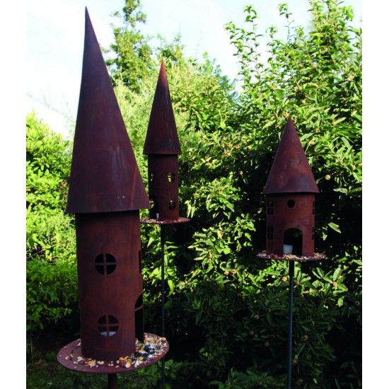 Vogelhäuser Vogelhaus rund Höhe 45 cm  - Vogelfutterhaus mit eckigen Fenstern Dieses Vogelfutterhaus aus Metall mit optionalem S