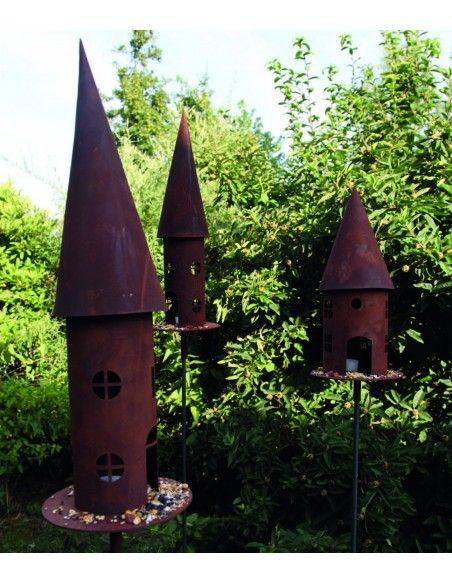 Vogelhäuser Vogelhaus rund Höhe 45 cm  - Vogelfutterhaus mit eckigen Fenstern Dieses Vogelfutterhaus aus Metall mit optionalem S