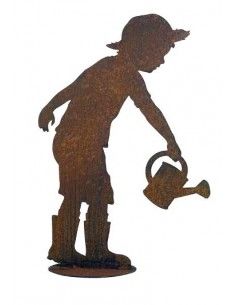 Gärtner Figur kleiner Gärtner Till mit Gießkanne auf Platte - Höhe 98 cm - Breite 65 cm lebensgroße Kinderfigur Produktdetails:
