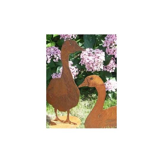 Enten und Gänse Deko Gans Metall - stehend von Vorne 60 cm hoch Höhe 60 cm,
auf Bodenplatte