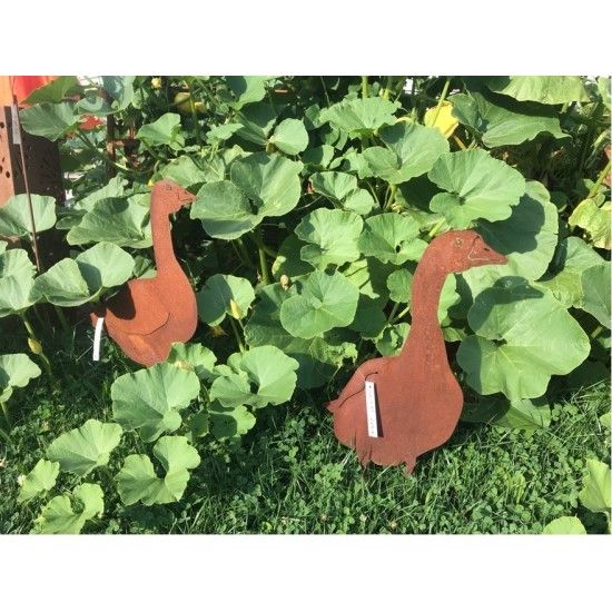 Enten und Gänse Deko Gans Metall - stehend von Vorne 60 cm hoch Höhe 60 cm,
auf Bodenplatte