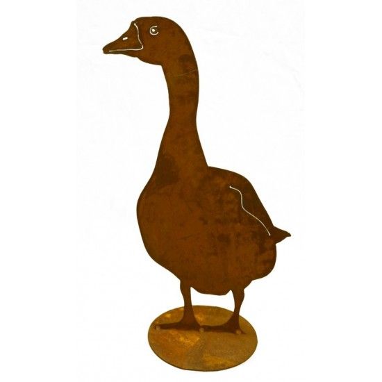 Enten und Gänse Deko Gans Metall - stehend von Vorne 60 cm hoch Höhe 60 cm,
auf Bodenplatte