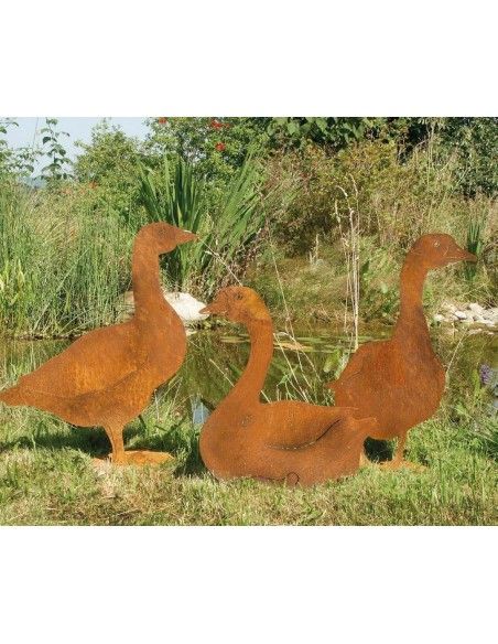 Frühlingsdeko Deko Gans Gartenfigur Metall - stehend seitlich Höhe 60 cm,
auf Bodenplatte
