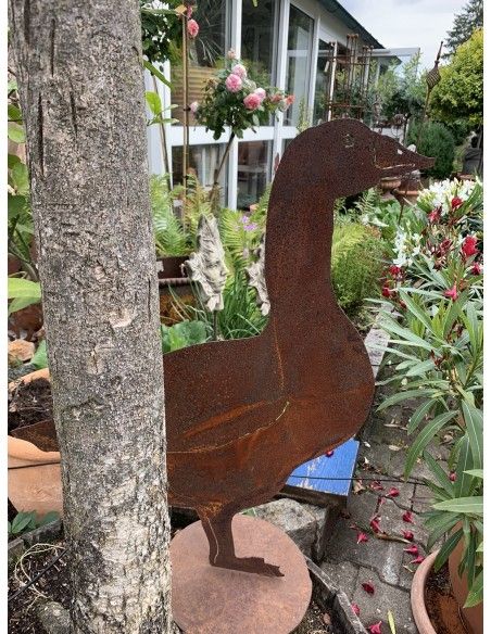 Frühlingsdeko Deko Gans Gartenfigur Metall - stehend seitlich Höhe 60 cm,
auf Bodenplatte
