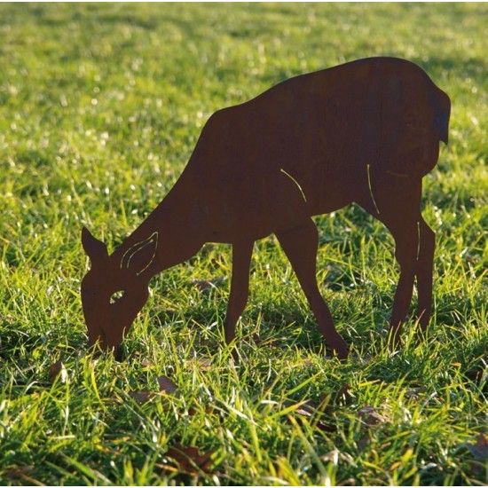 rostige Deko Hirsche und Rehe Reh Edelrost -  äsend 50 cm hoch 
Äsendes Reh auf Platte für Ihren Garten oder Jagdhaus
Höhe ca.