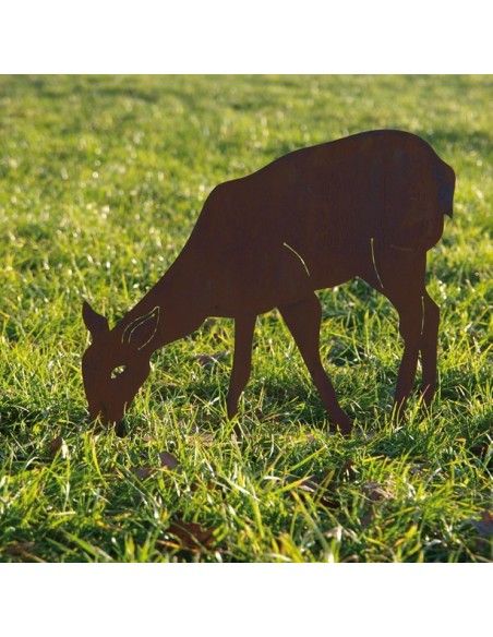 rostige Deko Hirsche und Rehe Reh Edelrost -  äsend 50 cm hoch 
Äsendes Reh auf Platte für Ihren Garten oder Jagdhaus
Höhe ca.