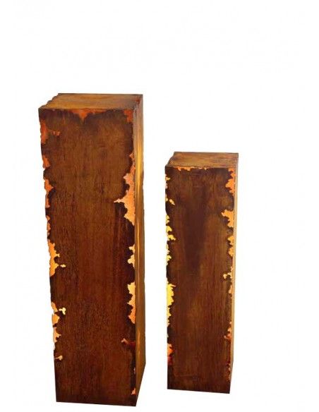 20 x 20 cm Edelrost Säule 'Gravina'  mit Rissen an den Kanten, eckig, Höhe 100 cm - für tolle Gartenideen Die Edelrost Rostsäule
