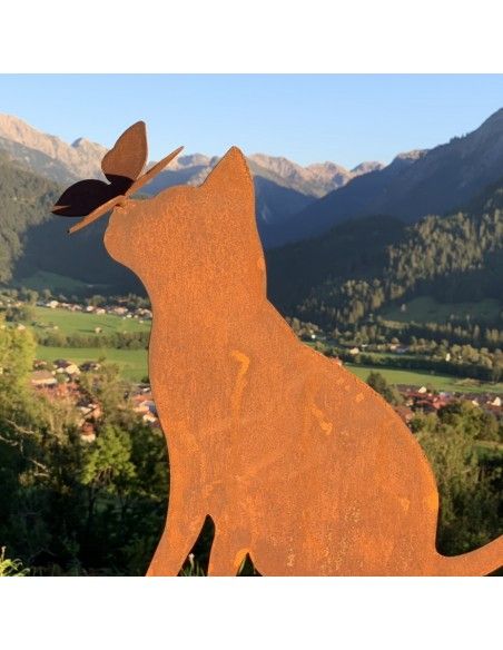 Deko Katzen und Mäuse Deko Katze mit Schmetterling auf der Nase - Höhe 42 cm Diese schöne Katzendeko für den Garten ist eine ein