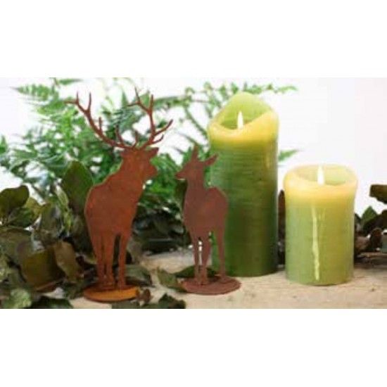 rostige Deko Hirsche und Rehe Edelrost Hirsch von vorne, 20 cm hoch, 10 cm breit, mit Platte Hirsch-Silhouette von vorne, schmal