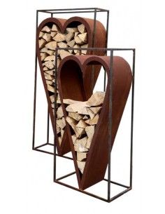 Kaminholzregale und Herzen Holzstapler - Cuore - Herz im Rahmen aus 15 mm Vierkantstahl - Höhe 160 cm, Breite 78 cm, Tiefe 34 cm