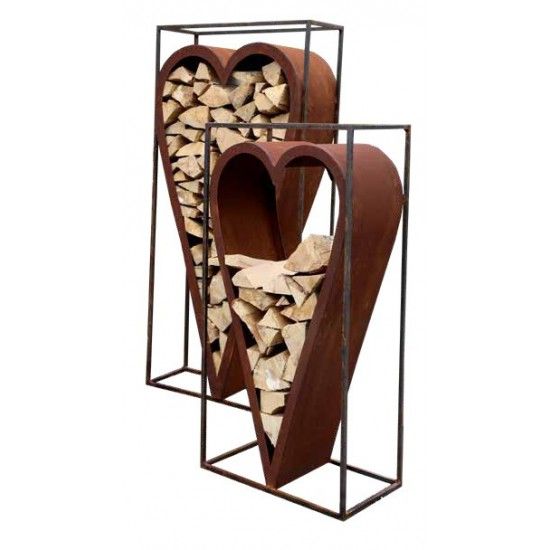 Kaminholzregale und Herzen Holzstapler - Cuore - Herz im Rahmen aus 15 mm Vierkantstahl - Höhe 160 cm, Breite 78 cm, Tiefe 34 cm