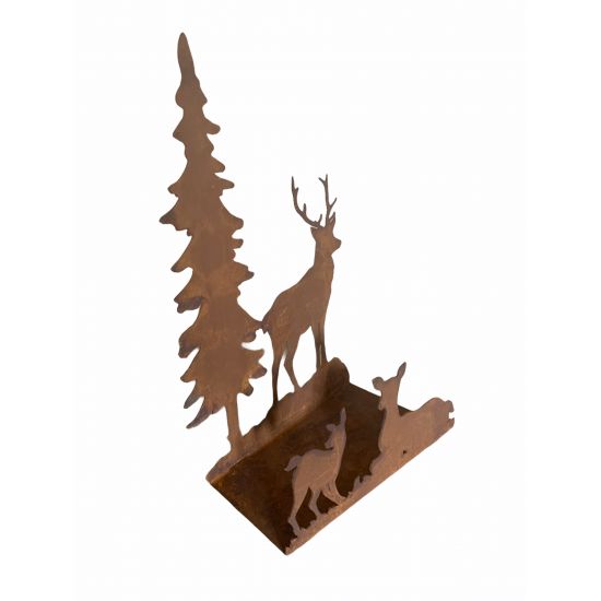 Tierische Weihnachtsdeko Teelichthalter mit Wildfamlie - Höhe 25 cm, Breite 20 cm Hirsch Reh und Kitz 
rustikaler Teelichthalte