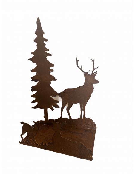 Tierische Weihnachtsdeko Teelichthalter mit Wildfamlie - Höhe 25 cm, Breite 20 cm Hirsch Reh und Kitz 
rustikaler Teelichthalte