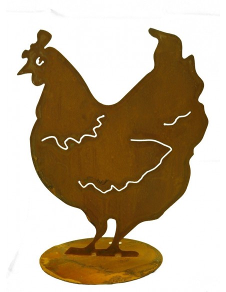 Osterdeko Henne für den Garten aus metall mit Rost Patina