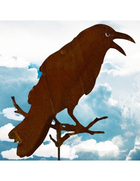 Vogel Deko Gartenstecker Rabe auf Ast sitzend - 48 cm zzgl. Stab 120 cm Dieser Rabe sorgt für ruhige Gärten. Der lebensecht wirk