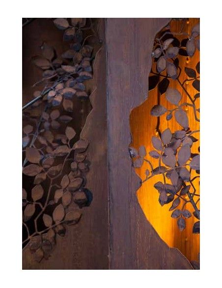 Rechteckige Säulen Rostsäule mit Blätterranken innen - 120 cm hoch, 35 x 35 cm 
aufwändig gearbeitete Säule aus rostigem Metall