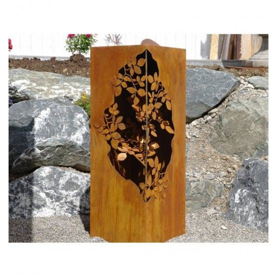 Rechteckige Säulen Rostsäule mit Blätterranken innen - 120 cm hoch, 35 x 35 cm 
aufwändig gearbeitete Säule aus rostigem Metall