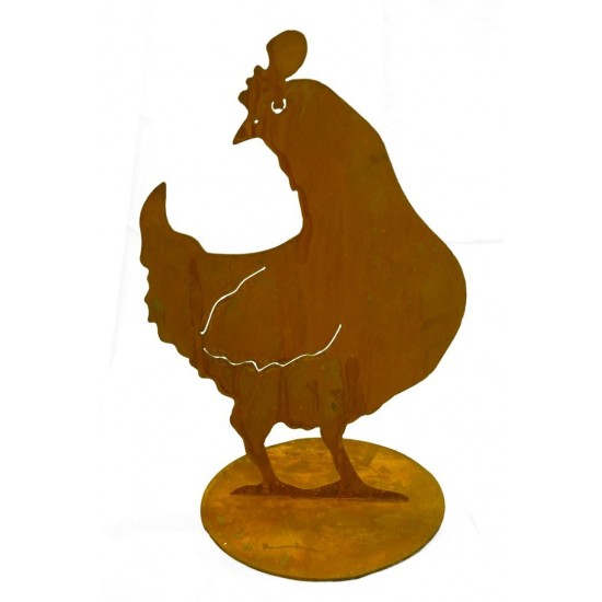 Henne schaut seitlich 40 cm - Edelrost Huhn