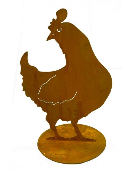 Henne schaut seitlich 40 cm - Edelrost Huhn