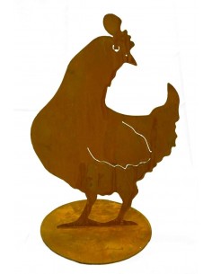 Henne schaut seitlich 40 cm - Edelrost Huhn