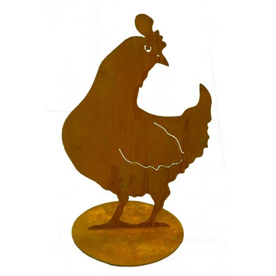 Henne schaut seitlich 40 cm - Edelrost Huhn