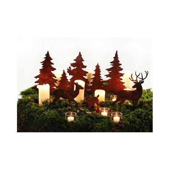 rostige Deko Hirsche und Rehe Hirschfamilie zum Stellen auf Stange, Länge 47 cm 
Höhe 25 cm
Länge 47 cm