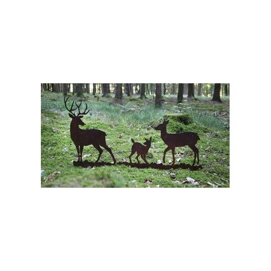 rostige Deko Hirsche und Rehe XL Hirschfamilie zum Stellen auf Stange, Länge 110 cm 
Höhe 58 cm
Länge 110 cm

