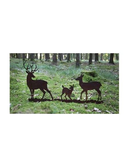 rostige Deko Hirsche und Rehe XL Hirschfamilie zum Stellen auf Stange, Länge 110 cm 
Höhe 58 cm
Länge 110 cm
