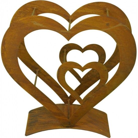 Kaminholzregale und Herzen Edelrost Holzregal Herz mit kleinem Herz innen, auf Platte, klein, Höhe 72 cm Edelrost Holzregal Herz