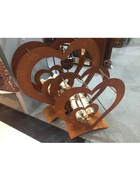 Kaminholzregale und Herzen Edelrost Holzregal Herz mit kleinem Herz innen, auf Platte, klein, Höhe 72 cm Edelrost Holzregal Herz