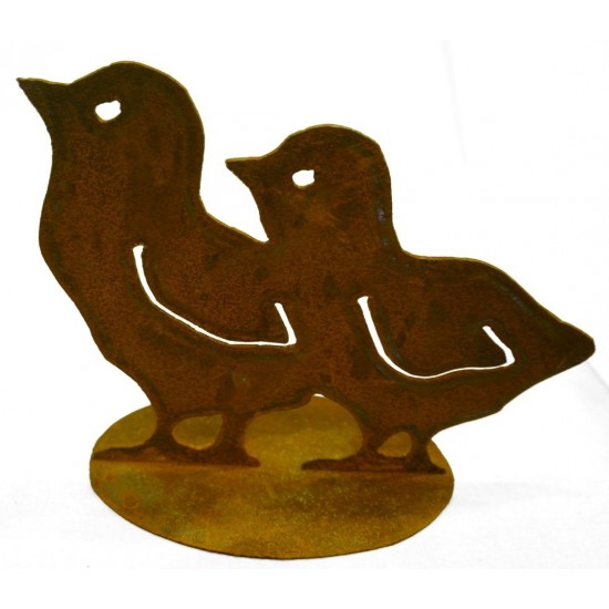 Edelrost Küken 2er Gruppe stehend, Höhe 16 cm