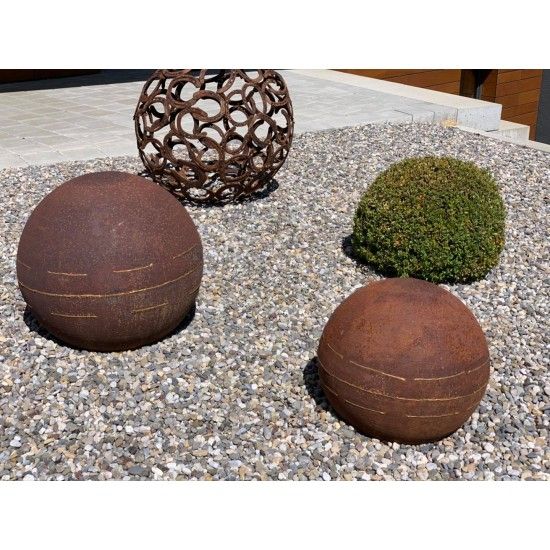 30 cm Kugeln Edelrost Kugel mit unregelmäßigen Goldstreifen - Durchmesser 30 cm Edelrost Kugel mit unregelmäßigen Goldstreifen