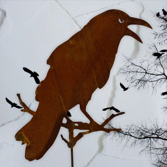 Vogel Deko Gartenstecker Rabe auf Ast sitzend - 48 cm zzgl. Stab 120 cm Dieser Rabe sorgt für ruhige Gärten. Der lebensecht wirk