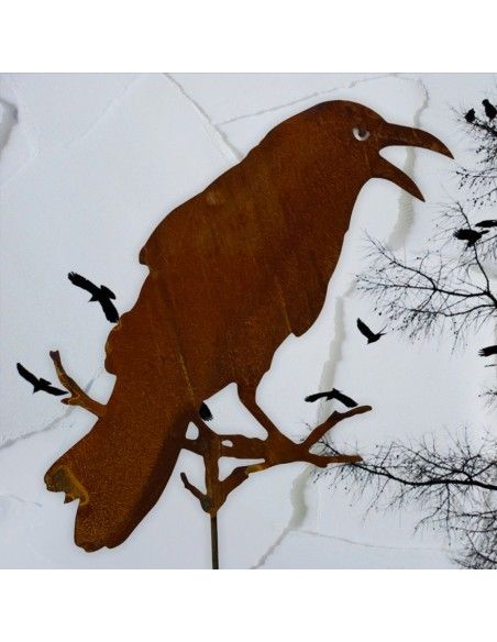 Vogel Deko Gartenstecker Rabe auf Ast sitzend - 48 cm zzgl. Stab 120 cm Dieser Rabe sorgt für ruhige Gärten. Der lebensecht wirk