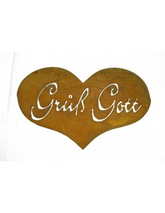 Frühling / Ostern Grüß Gott - Edelrost Herz zum Aufhängen mit Schriftzug Grüß Gott Herz mit Schriftzug Grüß Gott zum Hängen
inkl