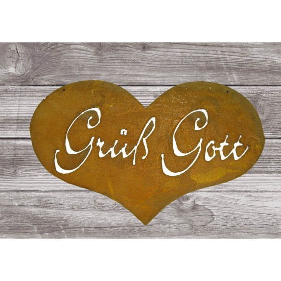 Frühling / Ostern Grüß Gott - Edelrost Herz zum Aufhängen mit Schriftzug Grüß Gott Herz mit Schriftzug Grüß Gott zum Hängen
inkl
