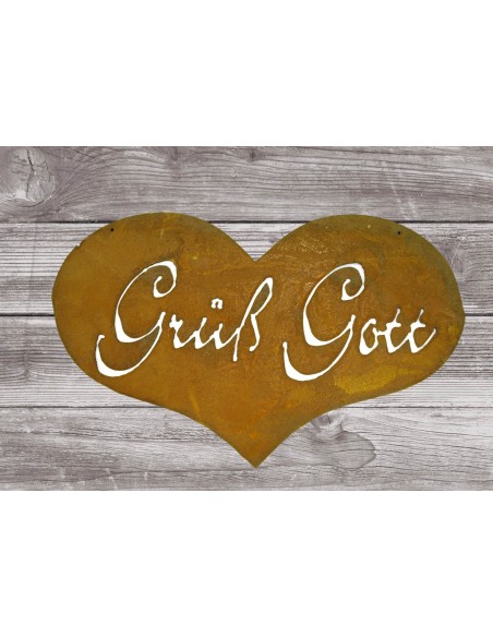 Frühling / Ostern Grüß Gott - Edelrost Herz zum Aufhängen mit Schriftzug Grüß Gott Herz mit Schriftzug Grüß Gott zum Hängen
inkl
