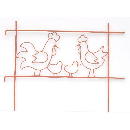 Gartendeko Rost Hühnerfamilie Steckzaun Metall-  - Höhe 40 cm x Breite 72 cm Gartenstecker mit einer Hühnerfamilie für den Garte