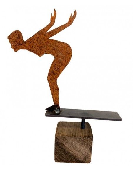 Menschen und Silhouetten Deko Badenixe - Turmspringerin auf Holzklotz - Höhe  Badezimmerdeko