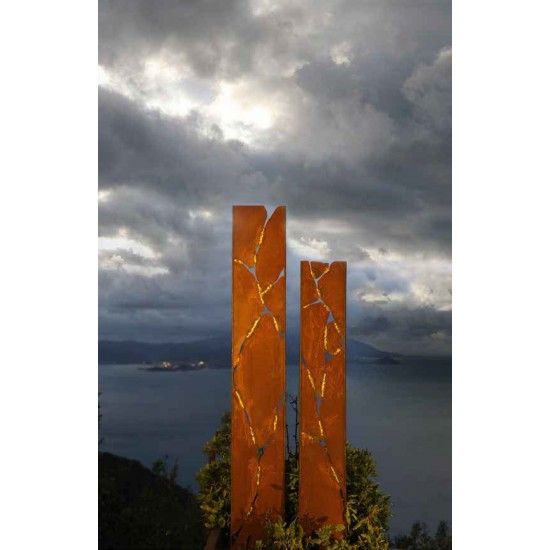 Skulpturen - Rostsäulen und Stelen  Deko Stele mit Goldrissen zum Stecken - Höhe 100 Höhe 100 cm