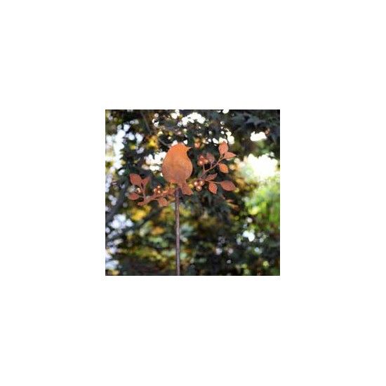 Gartenstecker Gartenstecker Goldbeerenast mit Vogel Verziert mit Goldpunkten
