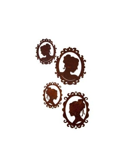 Menschen und Silhouetten Edelrost Camee nach unten blickend groß - 24 cm Edelrost Camee (Scherenschnitt) nach nostalgischer Art
