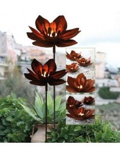 Edelrost Gartenstecker "Fleur" Gartendeko Blumendeko Kerzenhalter aus Rost-Metall  2