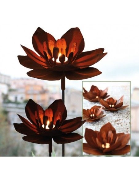 Dekoblume Metallstecker Rose Edelrost-Stecker H:78cm Blume Gartenstecker Rose 