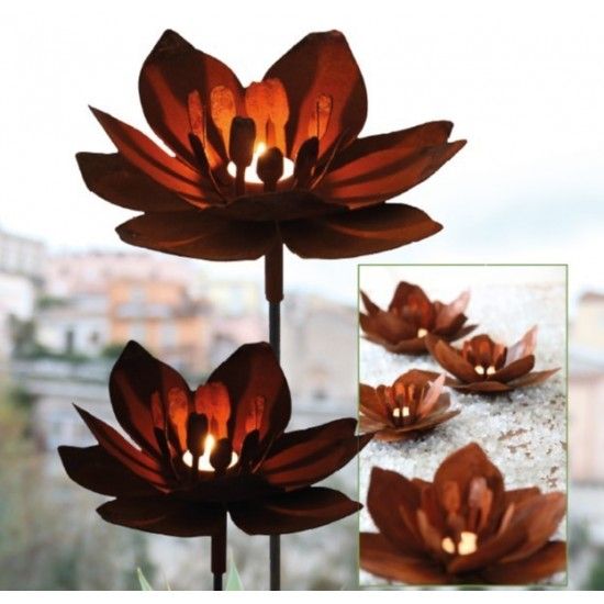 Kerzenhalter Blume - Fleur - mit Metallrohr für Stab - Ø 27 cm - mittel Deko Blume "Fleur" aus Rost-Metall - mittel

Durchmess