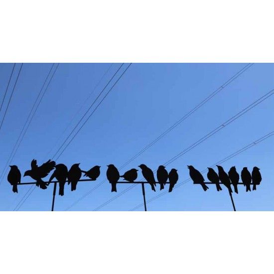 Frühling / Ostern 6 Vögel, wie auf dem -Drahtseil- sitzend - 52 cm breit - Variante B Wie ein Vogelschwarm auf der Stromleitung 