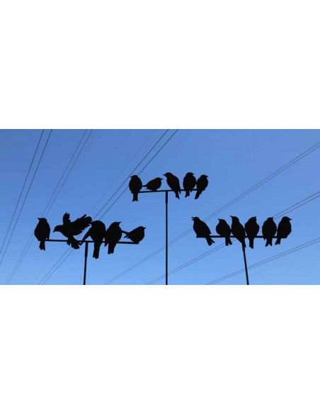 Frühling / Ostern 6 Vögel, wie auf dem -Drahtseil- sitzend - 52 cm breit - Variante B Wie ein Vogelschwarm auf der Stromleitung 